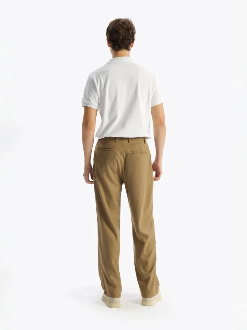 Giesto Tan Natural GIESTO Pleated Mid Waist Straight Leg Pants for Men | Best Price UAE